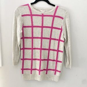J. Crew Windowpane shimmer sweater in hot pink and gray